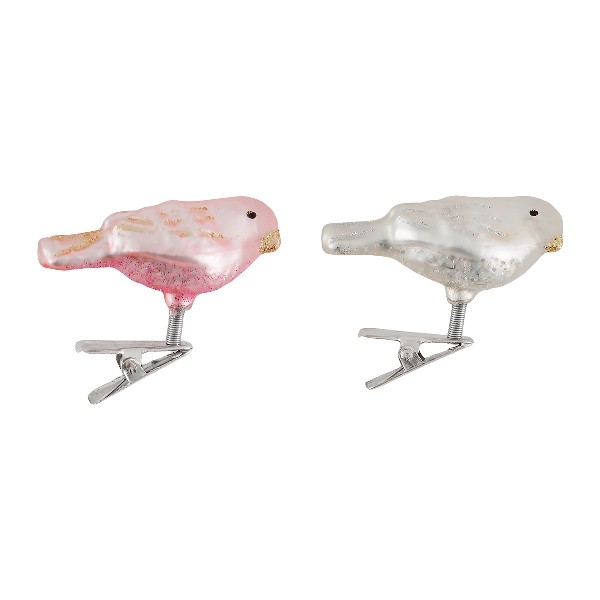 Bird Clips Silver & Pink