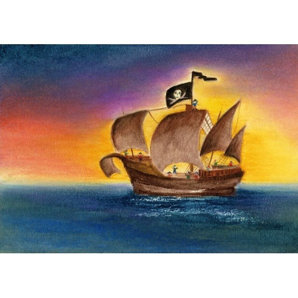 Oliepastelkaart A6 Het Piratenschip